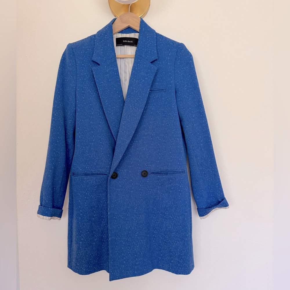 Zara - Women’s Oversized Blue Double-Breasted Blazer - Size Small
